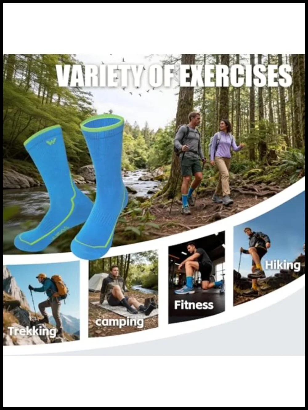 Merino Wool Hiking Socks for Men, 3-Pair Cushioned Crew with Arch Support